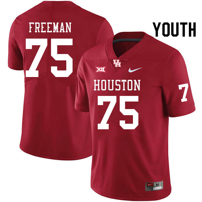 Youth #75 Jack Freeman Houston Cougars Big 12 XII College Football Jerseys Stitched-Red - Click Image to Close